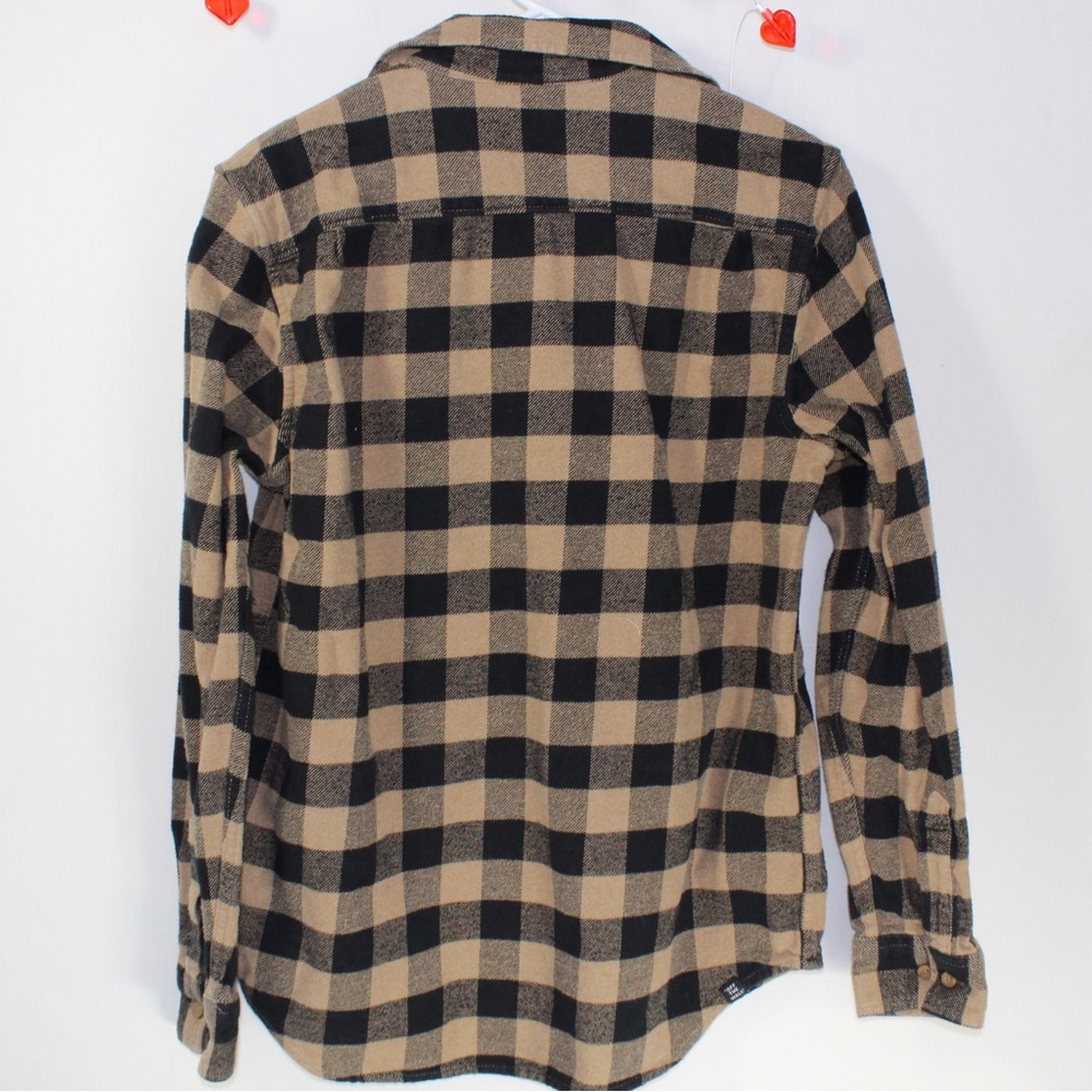 Vans tan and black plaid flannel long sleeve button up shirt men’s size small - Picture 2 of 5